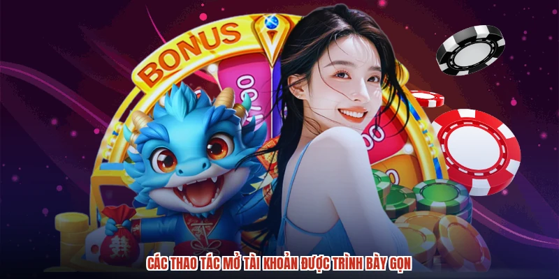 Các thao tác mở tài khoản được trình bày gọn